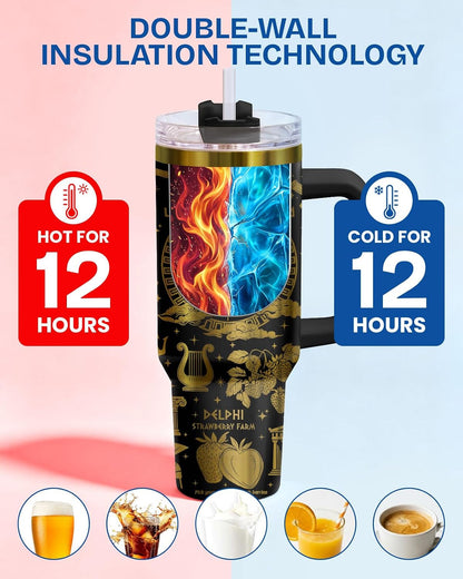Fantasy Cat Dinosaur 40 oz Tumbler with Handle, Cat Lover Gift | Feline Lover Gift, Feline Kitty Whiskers Paw Meow Fur Baby Enchanted Magical Mythical Quest Tumbler