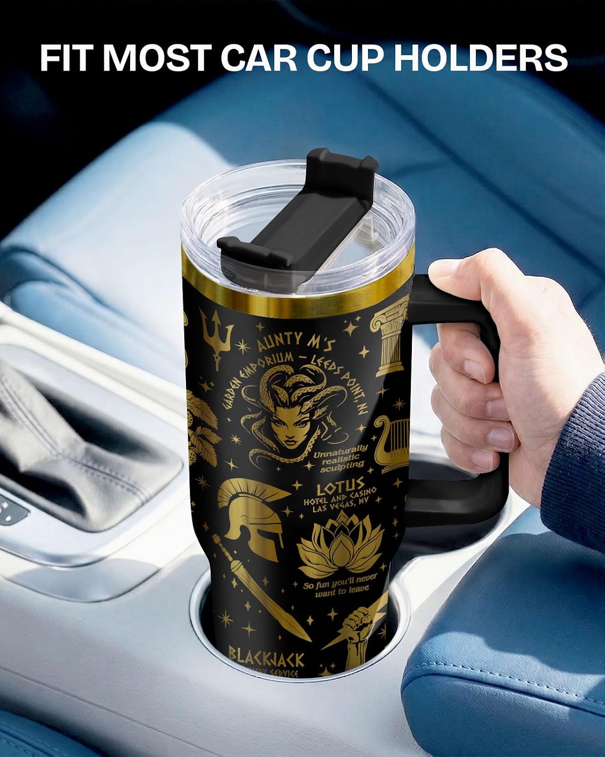 Fantasy Cat Dinosaur 40 oz Tumbler with Handle, Cat Lover Gift | Feline Lover Gift, Feline Kitty Whiskers Paw Meow Fur Baby Enchanted Magical Mythical Quest Tumbler
