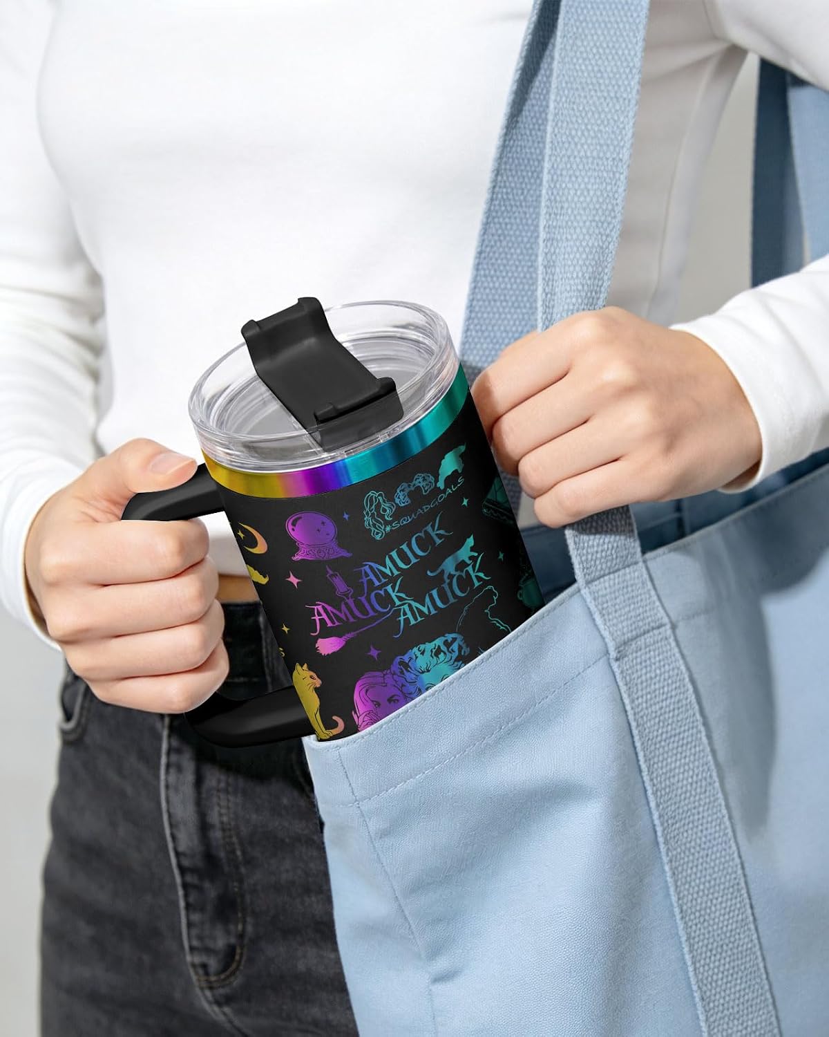 Fantasy Cat Dinosaur 40 oz Tumbler with Handle, Cat Lover Gift | Feline Lover Gift, Feline Kitty Whiskers Paw Meow Fur Baby Enchanted Magical Mythical Quest Tumbler