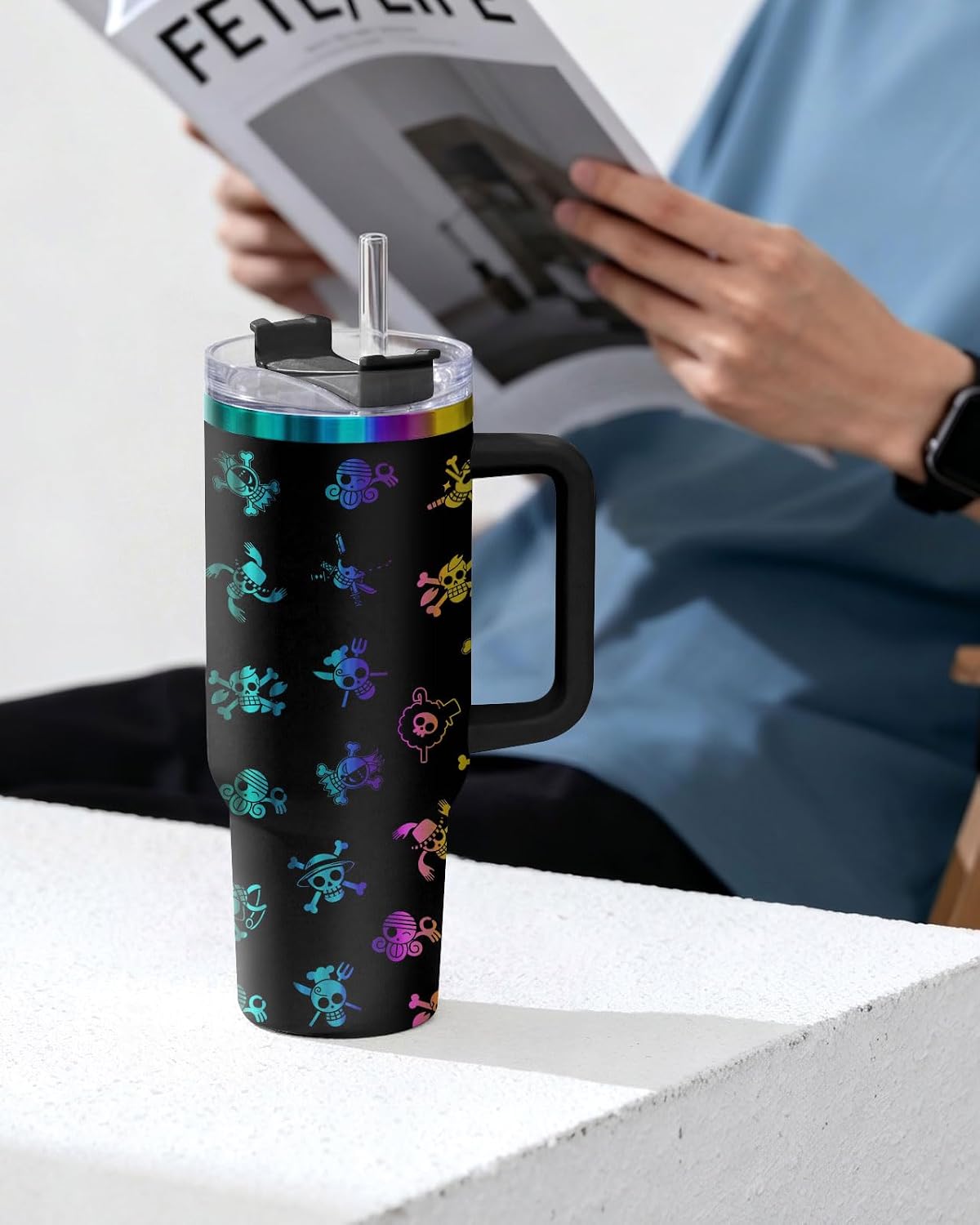 Fantasy Cat Dinosaur 40 oz Tumbler with Handle, Cat Lover Gift | Feline Lover Gift, Feline Kitty Whiskers Paw Meow Fur Baby Enchanted Magical Mythical Quest Tumbler