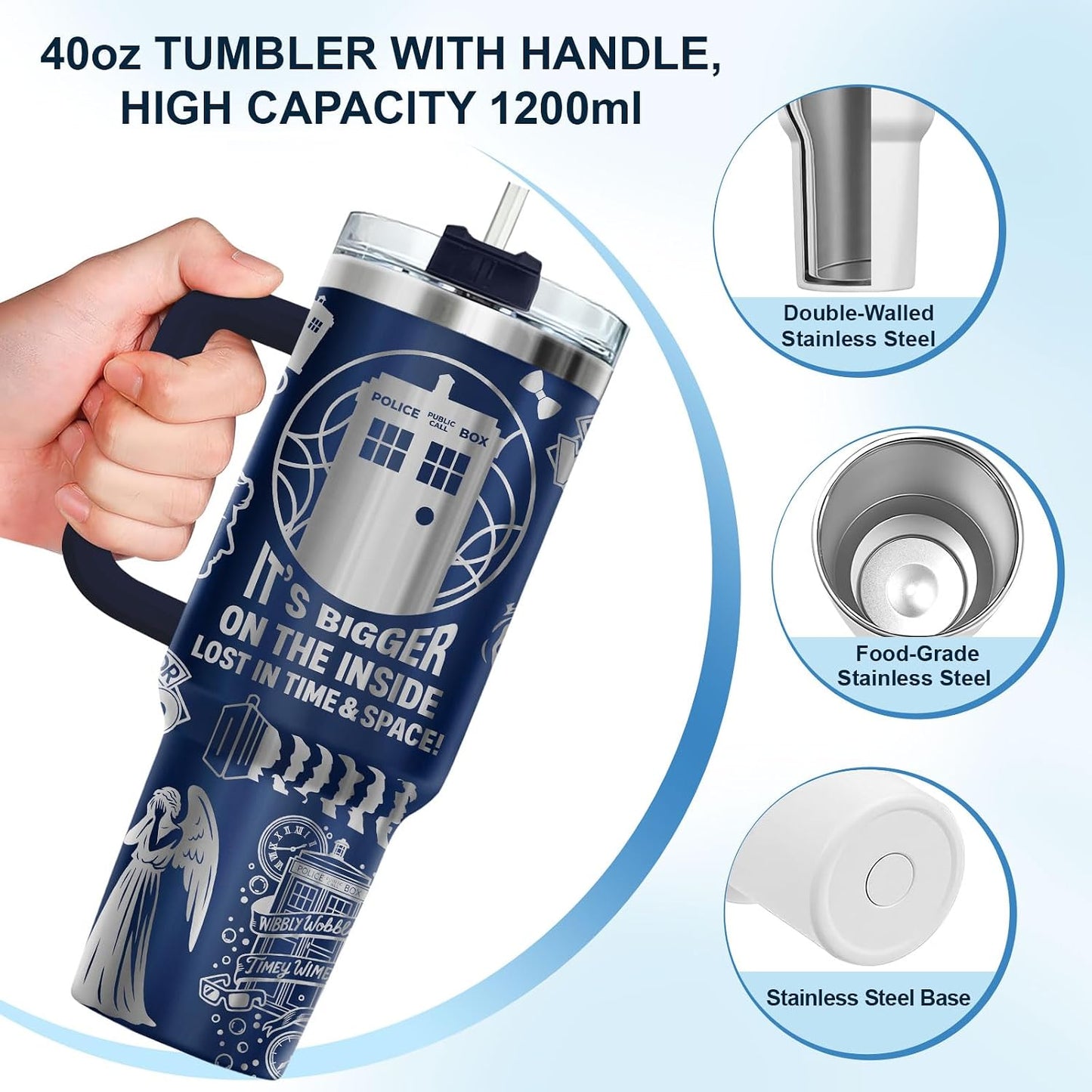 Fantasy Cat Dinosaur 40 oz Tumbler with Handle, Cat Lover Gift | Feline Lover Gift, Feline Kitty Whiskers Paw Meow Fur Baby Enchanted Magical Mythical Quest Tumbler