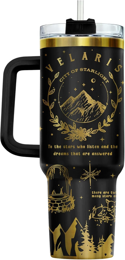 Fantasy Cat Dinosaur 40 oz Tumbler with Handle, Cat Lover Gift | Feline Lover Gift, Feline Kitty Whiskers Paw Meow Fur Baby Enchanted Magical Mythical Quest Tumbler