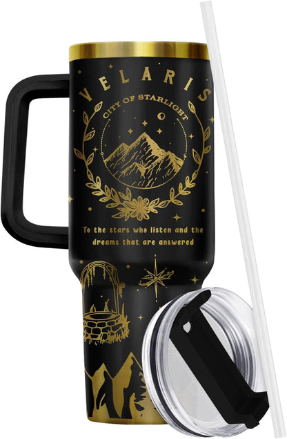 Fantasy Cat Dinosaur 40 oz Tumbler with Handle, Cat Lover Gift | Feline Lover Gift, Feline Kitty Whiskers Paw Meow Fur Baby Enchanted Magical Mythical Quest Tumbler