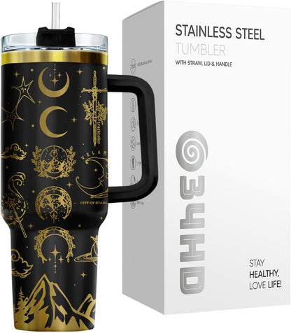 Fantasy Cat Dinosaur 40 oz Tumbler with Handle, Cat Lover Gift | Feline Lover Gift, Feline Kitty Whiskers Paw Meow Fur Baby Enchanted Magical Mythical Quest Tumbler