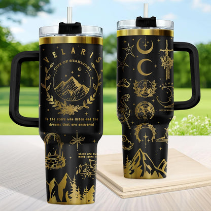 Fantasy Cat Dinosaur 40 oz Tumbler with Handle, Cat Lover Gift | Feline Lover Gift, Feline Kitty Whiskers Paw Meow Fur Baby Enchanted Magical Mythical Quest Tumbler