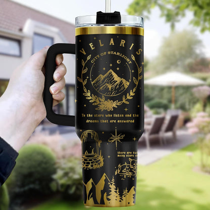 Fantasy Cat Dinosaur 40 oz Tumbler with Handle, Cat Lover Gift | Feline Lover Gift, Feline Kitty Whiskers Paw Meow Fur Baby Enchanted Magical Mythical Quest Tumbler