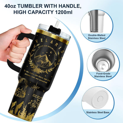 Fantasy Cat Dinosaur 40 oz Tumbler with Handle, Cat Lover Gift | Feline Lover Gift, Feline Kitty Whiskers Paw Meow Fur Baby Enchanted Magical Mythical Quest Tumbler