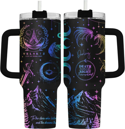 Fantasy Cat Dinosaur 40 oz Tumbler with Handle, Cat Lover Gift | Feline Lover Gift, Feline Kitty Whiskers Paw Meow Fur Baby Enchanted Magical Mythical Quest Tumbler