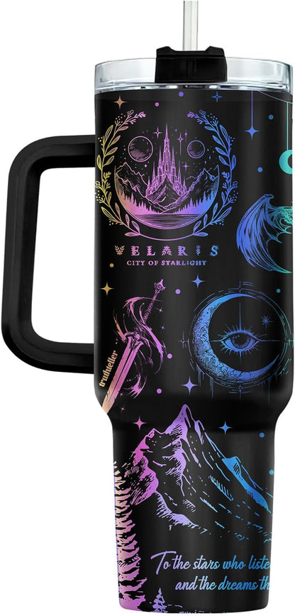Fantasy Cat Dinosaur 40 oz Tumbler with Handle, Cat Lover Gift | Feline Lover Gift, Feline Kitty Whiskers Paw Meow Fur Baby Enchanted Magical Mythical Quest Tumbler