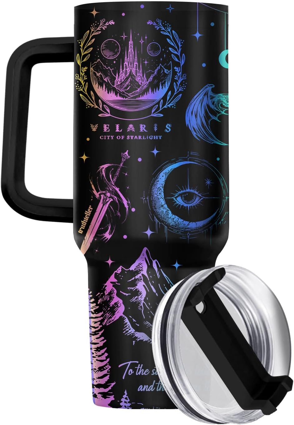 Fantasy Cat Dinosaur 40 oz Tumbler with Handle, Cat Lover Gift | Feline Lover Gift, Feline Kitty Whiskers Paw Meow Fur Baby Enchanted Magical Mythical Quest Tumbler