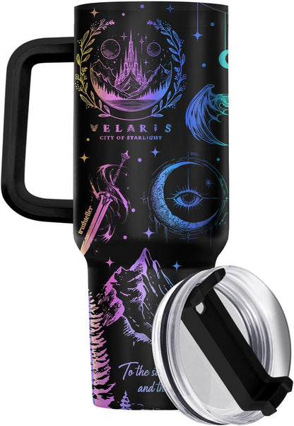 Fantasy Cat Dinosaur 40 oz Tumbler with Handle, Cat Lover Gift | Feline Lover Gift, Feline Kitty Whiskers Paw Meow Fur Baby Enchanted Magical Mythical Quest Tumbler