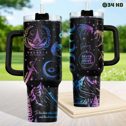 Fantasy Cat Dinosaur 40 oz Tumbler with Handle, Cat Lover Gift | Feline Lover Gift, Feline Kitty Whiskers Paw Meow Fur Baby Enchanted Magical Mythical Quest Tumbler