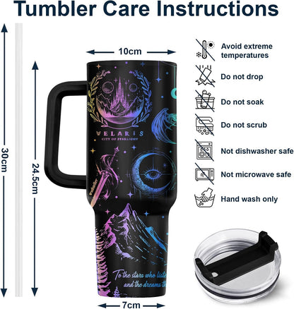 Fantasy Cat Dinosaur 40 oz Tumbler with Handle, Cat Lover Gift | Feline Lover Gift, Feline Kitty Whiskers Paw Meow Fur Baby Enchanted Magical Mythical Quest Tumbler