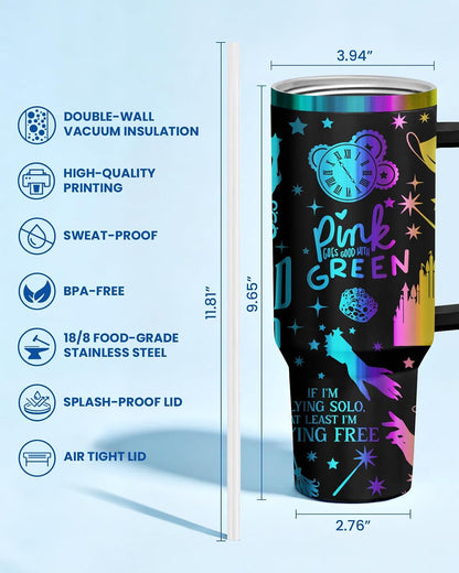 Fantasy Cat Dinosaur 40 oz Tumbler with Handle, Cat Lover Gift | Feline Lover Gift, Feline Kitty Whiskers Paw Meow Fur Baby Enchanted Magical Mythical Quest Tumbler