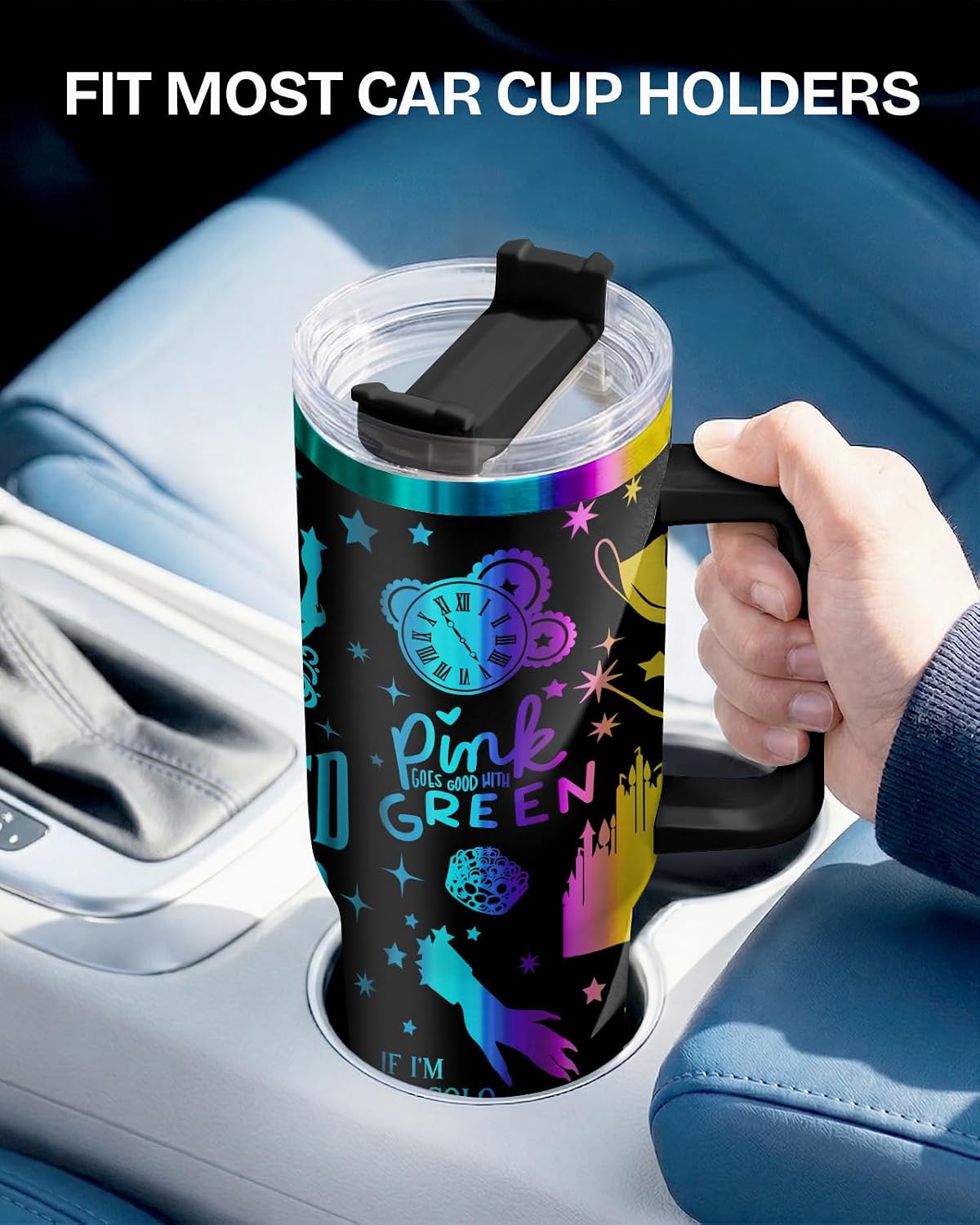 Fantasy Cat Dinosaur 40 oz Tumbler with Handle, Cat Lover Gift | Feline Lover Gift, Feline Kitty Whiskers Paw Meow Fur Baby Enchanted Magical Mythical Quest Tumbler