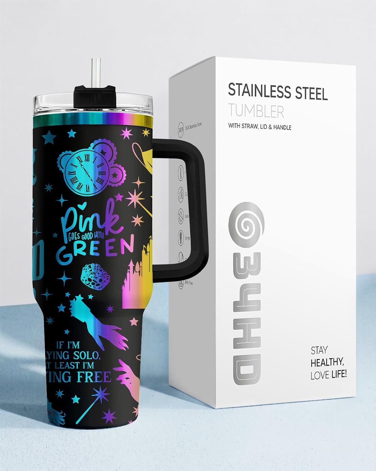 Fantasy Cat Dinosaur 40 oz Tumbler with Handle, Cat Lover Gift | Feline Lover Gift, Feline Kitty Whiskers Paw Meow Fur Baby Enchanted Magical Mythical Quest Tumbler
