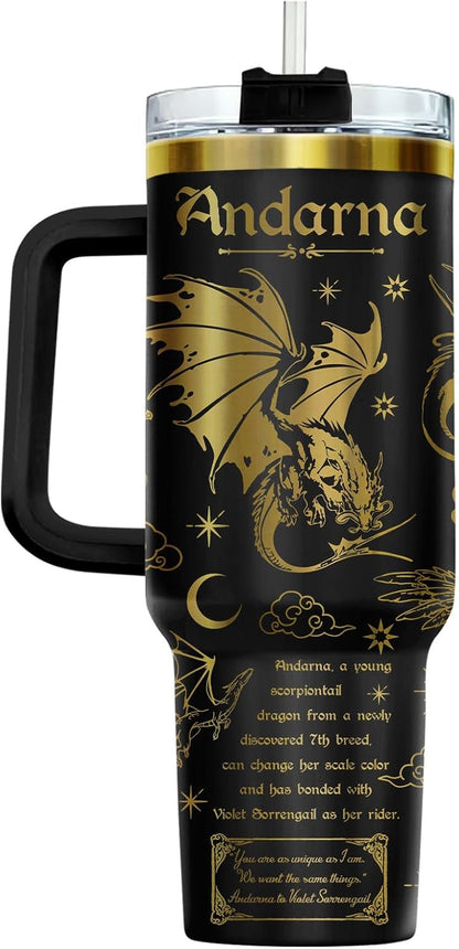 Fantasy Cat Dinosaur 40 oz Tumbler with Handle, Cat Lover Gift | Feline Lover Gift, Feline Kitty Whiskers Paw Meow Fur Baby Enchanted Magical Mythical Quest Tumbler