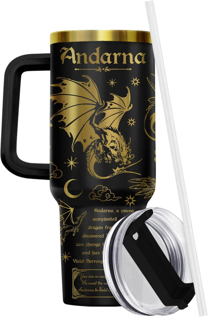 Fantasy Cat Dinosaur 40 oz Tumbler with Handle, Cat Lover Gift | Feline Lover Gift, Feline Kitty Whiskers Paw Meow Fur Baby Enchanted Magical Mythical Quest Tumbler