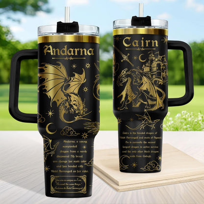 Fantasy Cat Dinosaur 40 oz Tumbler with Handle, Cat Lover Gift | Feline Lover Gift, Feline Kitty Whiskers Paw Meow Fur Baby Enchanted Magical Mythical Quest Tumbler