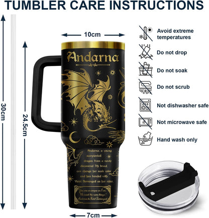 Fantasy Cat Dinosaur 40 oz Tumbler with Handle, Cat Lover Gift | Feline Lover Gift, Feline Kitty Whiskers Paw Meow Fur Baby Enchanted Magical Mythical Quest Tumbler