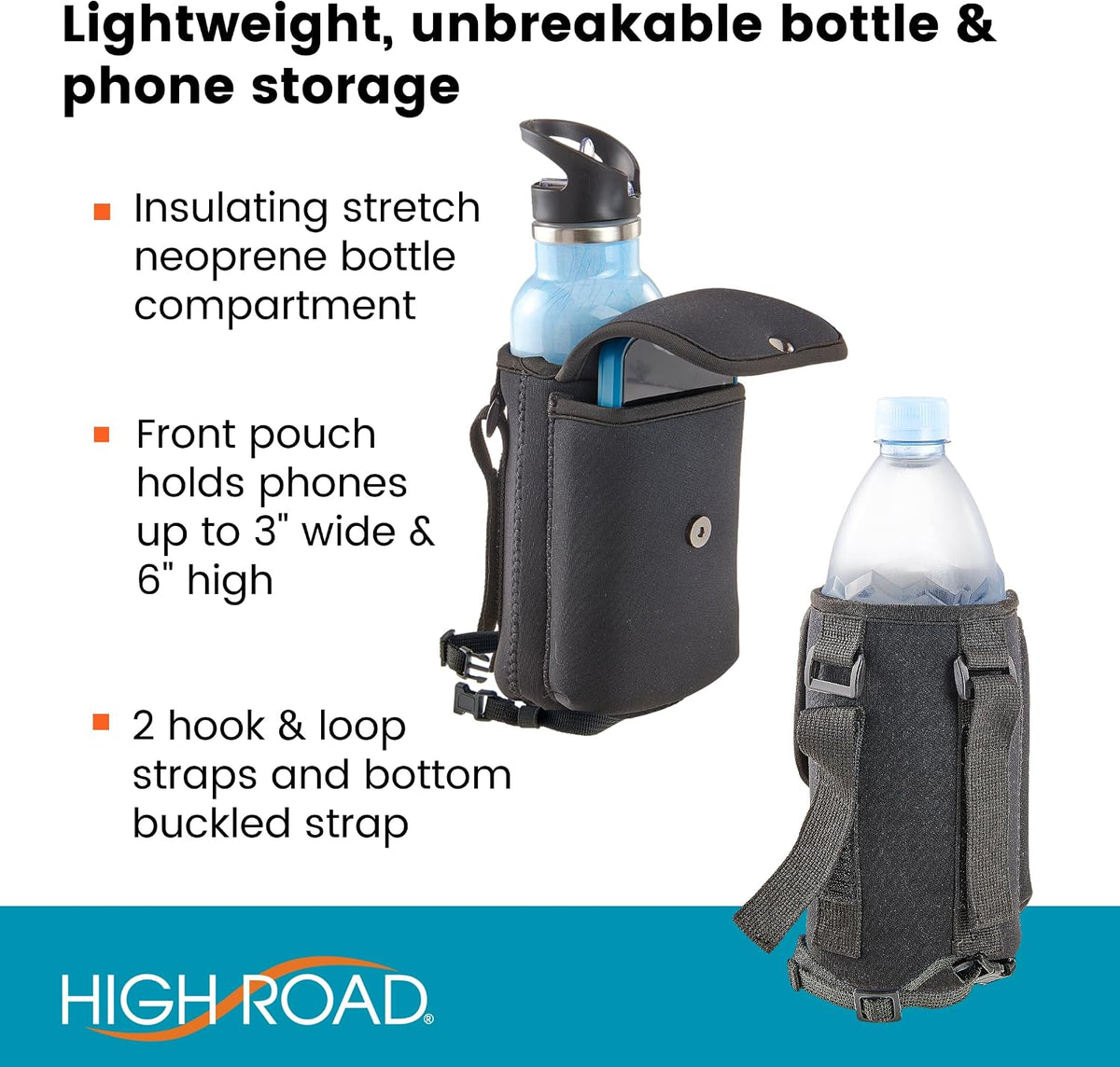Neoprene Bottle Holder and Phone Holder for Walker, Scooter, Wheelchair