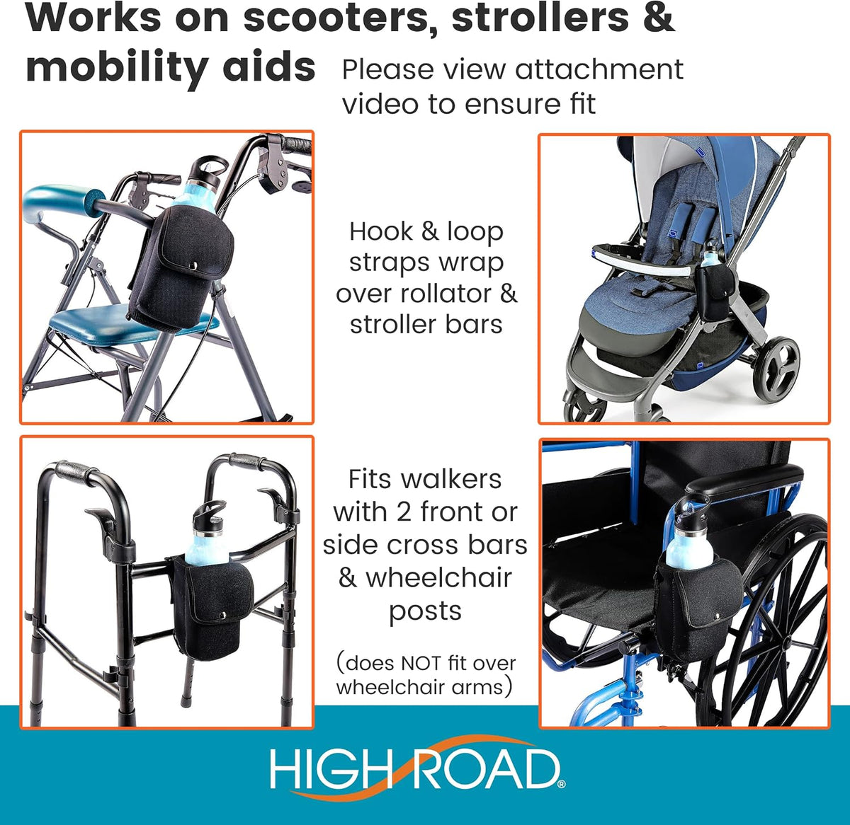 Neoprene Bottle Holder and Phone Holder for Walker, Scooter, Wheelchair