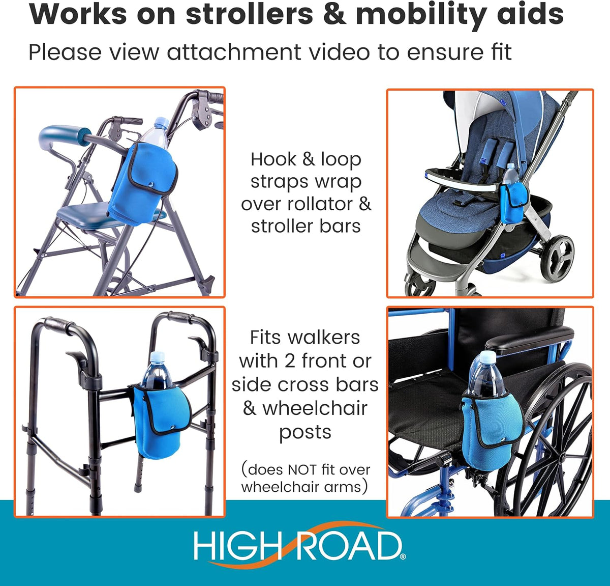 Neoprene Bottle Holder and Phone Holder for Walker, Scooter, Wheelchair