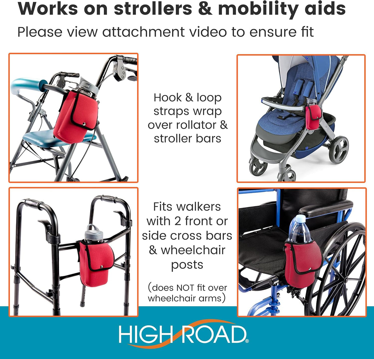 Neoprene Bottle Holder and Phone Holder for Walker, Scooter, Wheelchair