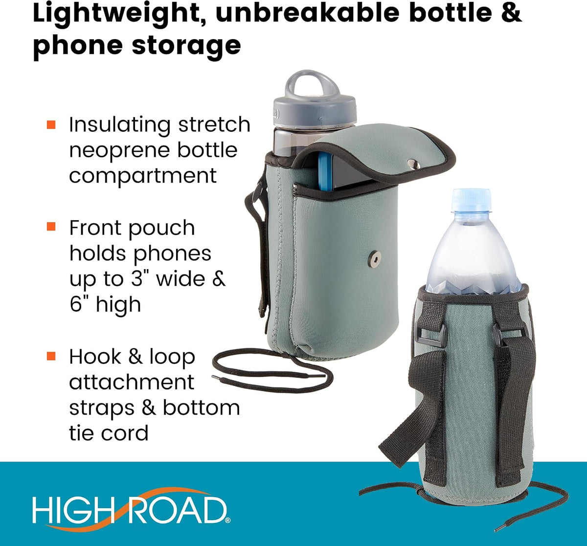 Neoprene Bottle Holder and Phone Holder for Walker, Scooter, Wheelchair
