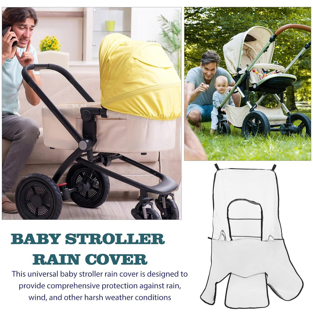 Universal Stroller Rain Cover with Wind Protector and Eva Material, Protective Shield with Zipper and Viewing Window, Waterproof Dustproof for Travel and Outdoor Use