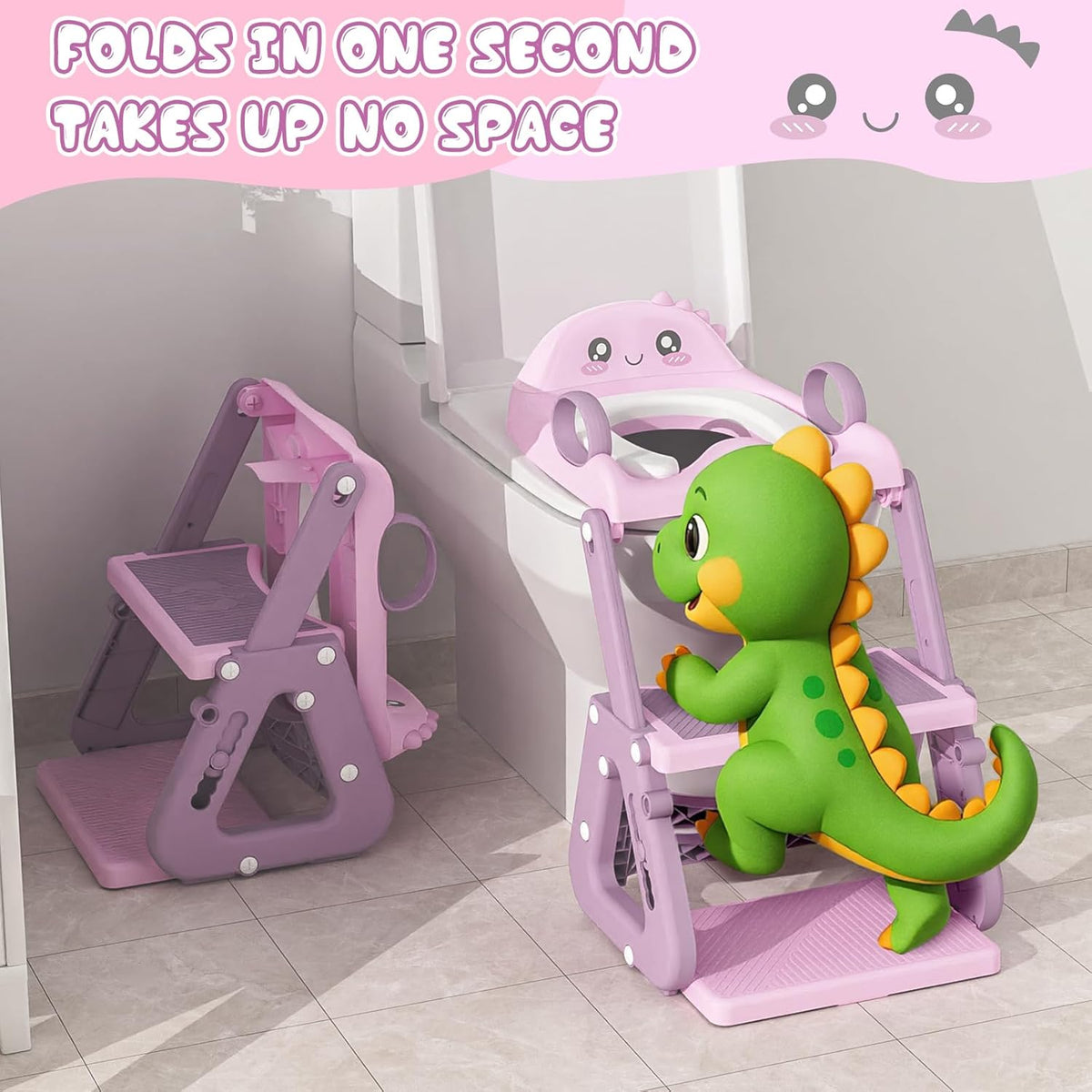 Potty Training Seat, Upgrade 2 in 1 Potty Training Toilet with Step Stool Foldable Toddler Toilet Seat for Kids Boys Girls Toddler Potty with Splash Guard Anti-Slip Pad Adjustable Ladder & Seat Height