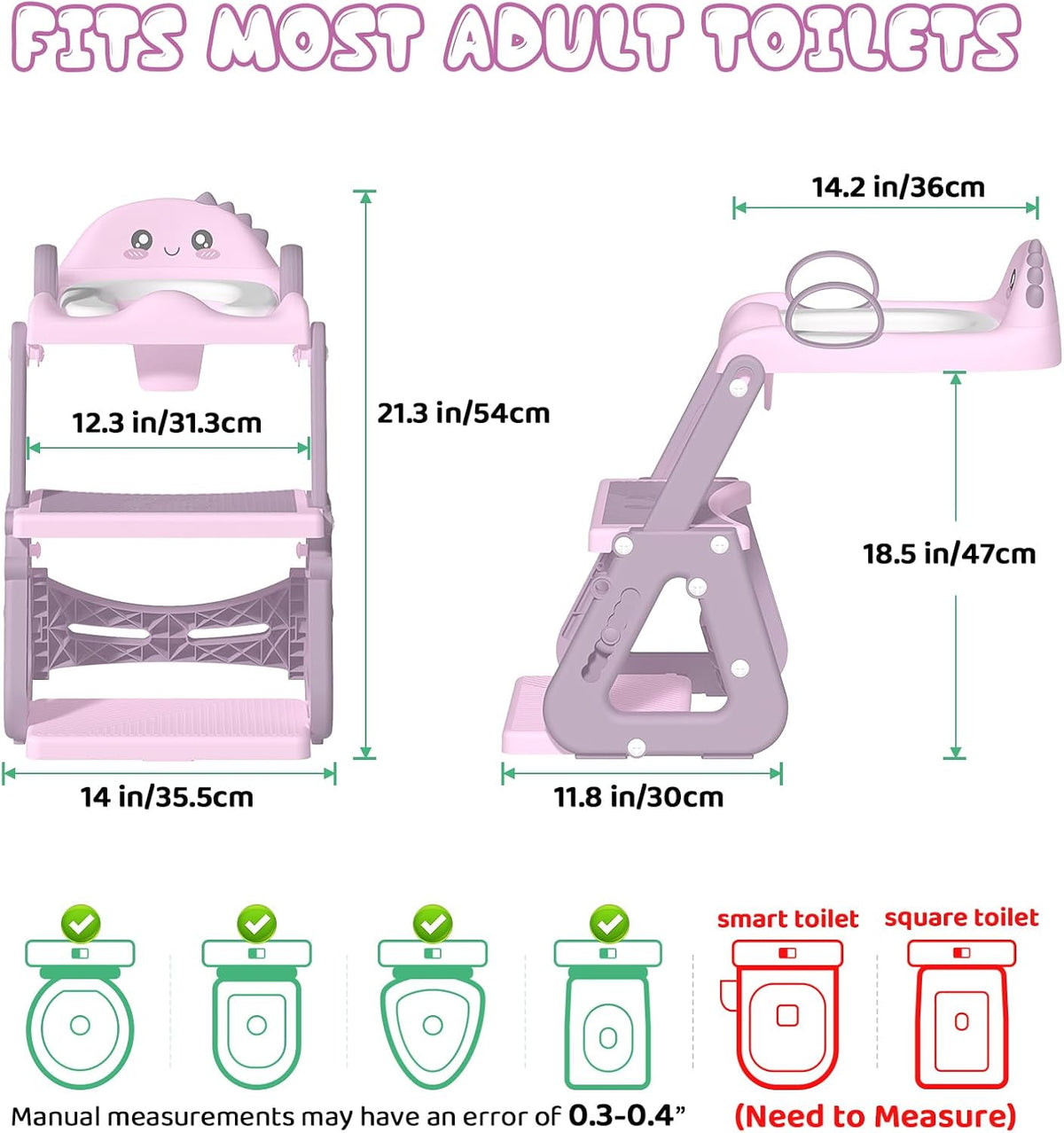 Potty Training Seat, Upgrade 2 in 1 Potty Training Toilet with Step Stool Foldable Toddler Toilet Seat for Kids Boys Girls Toddler Potty with Splash Guard Anti-Slip Pad Adjustable Ladder & Seat Height