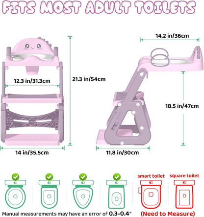 Potty Training Seat, Upgrade 2 in 1 Potty Training Toilet with Step Stool Foldable Toddler Toilet Seat for Kids Boys Girls Toddler Potty with Splash Guard Anti-Slip Pad Adjustable Ladder & Seat Height