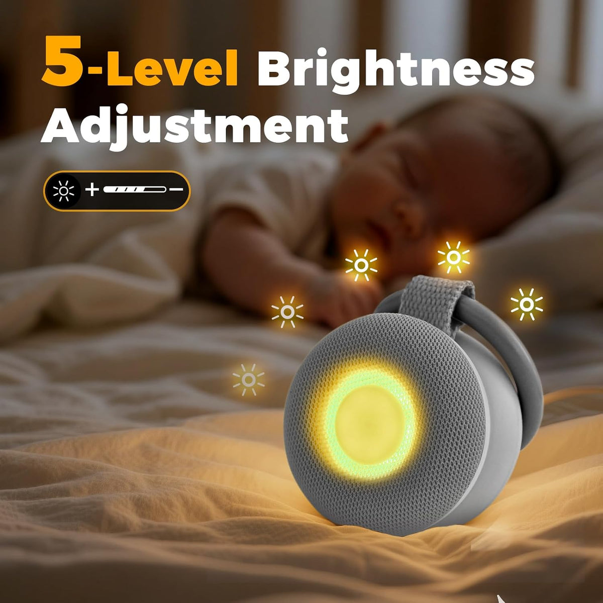 Portable Sound Machine - White Noise Sound Machine for Baby, Travel Donut Sound Machine for Sleep, 15 Soothing Sounds & 7 Colors Night Light, Breathing, Baby Shusher, Registry Gift, Beige