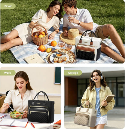 Insulated Lunch Box for Women,Large Adult Lunch Cooler Bag Women | Wide Opening Leakproof Cooler Bag with Cup Holder,Lunch Teacher Tote Bag for Work,Picnic,Beach,Family,College,Gift,13L - Colors B