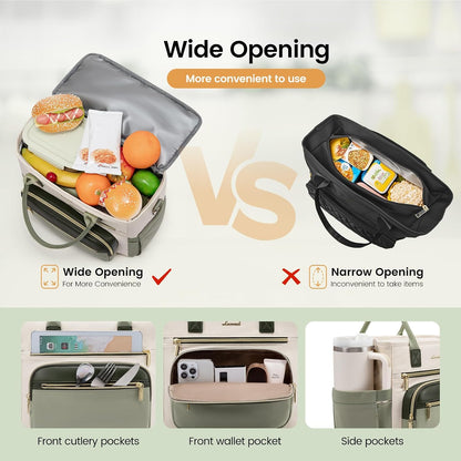 Insulated Lunch Box for Women,Large Adult Lunch Cooler Bag Women | Wide Opening Leakproof Cooler Bag with Cup Holder,Lunch Teacher Tote Bag for Work,Picnic,Beach,Family,College,Gift,13L - Colors B