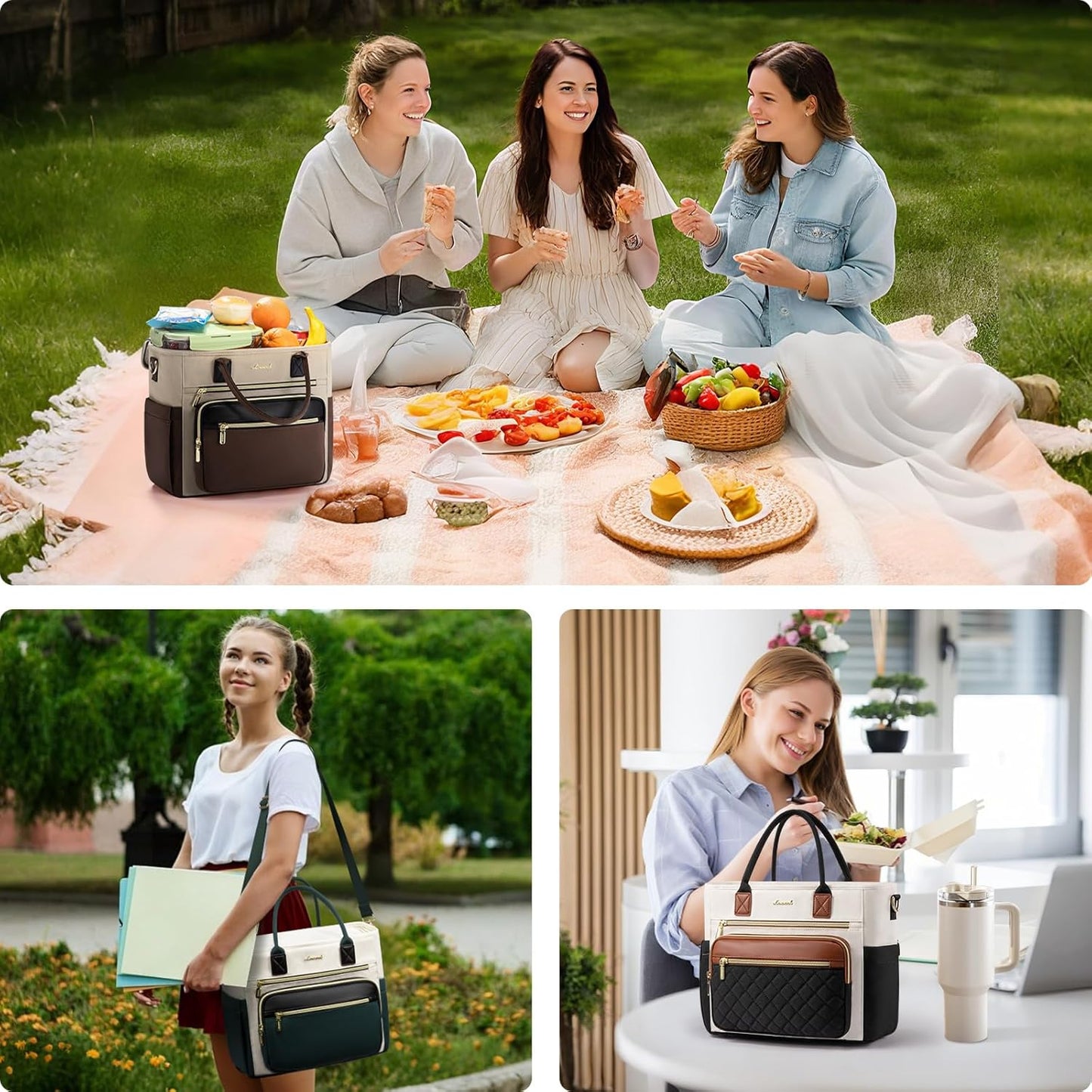 Insulated Lunch Box for Women,Large Adult Lunch Cooler Bag Women | Wide Opening Leakproof Cooler Bag with Cup Holder,Lunch Teacher Tote Bag for Work,Picnic,Beach,Family,College,Gift,13L - Colors B
