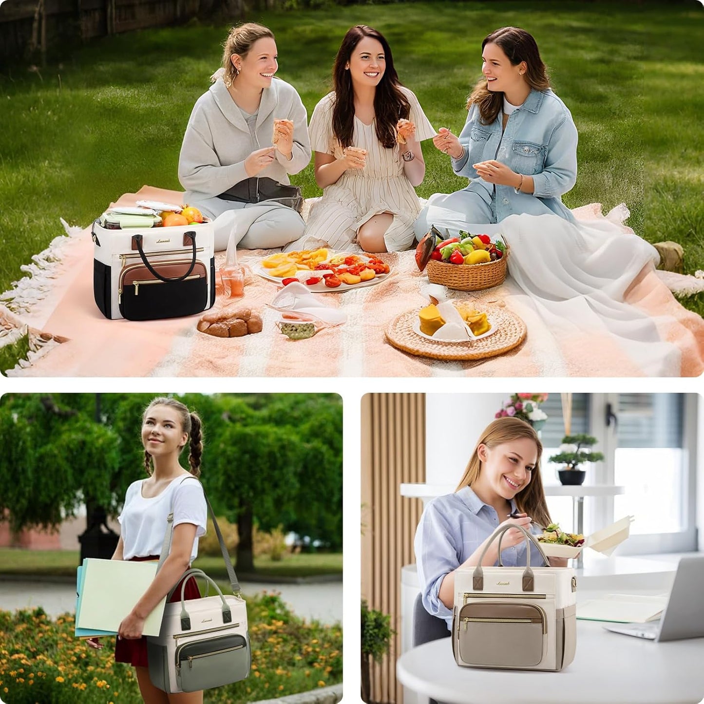 Insulated Lunch Box for Women,Large Adult Lunch Cooler Bag Women | Wide Opening Leakproof Cooler Bag with Cup Holder,Lunch Teacher Tote Bag for Work,Picnic,Beach,Family,College,Gift,13L - Colors B