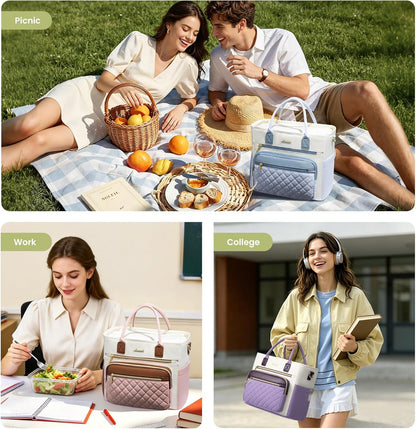 Insulated Lunch Box for Women,Large Adult Lunch Cooler Bag Women | Wide Opening Leakproof Cooler Bag with Cup Holder,Lunch Teacher Tote Bag for Work,Picnic,Beach,Family,College,Gift,13L - Colors B