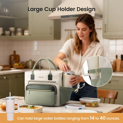Insulated Lunch Box for Women,Large Adult Lunch Cooler Bag Women | Wide Opening Leakproof Cooler Bag with Cup Holder,Lunch Teacher Tote Bag for Work,Picnic,Beach,Family,College,Gift,13L - Colors B