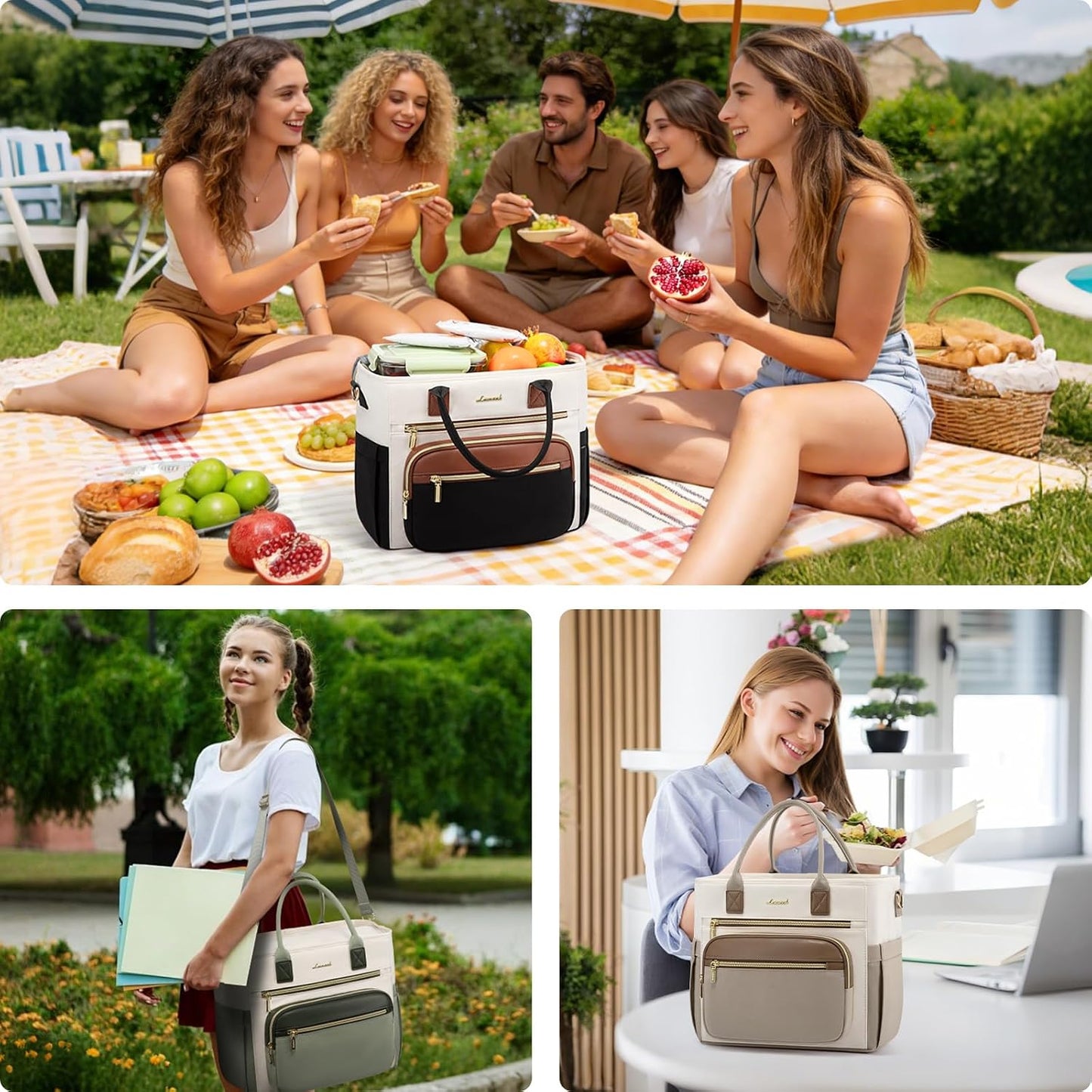 Insulated Lunch Box for Women,Large Adult Lunch Cooler Bag Women | Wide Opening Leakproof Cooler Bag with Cup Holder,Lunch Teacher Tote Bag for Work,Picnic,Beach,Family,College,Gift,13L - Colors B