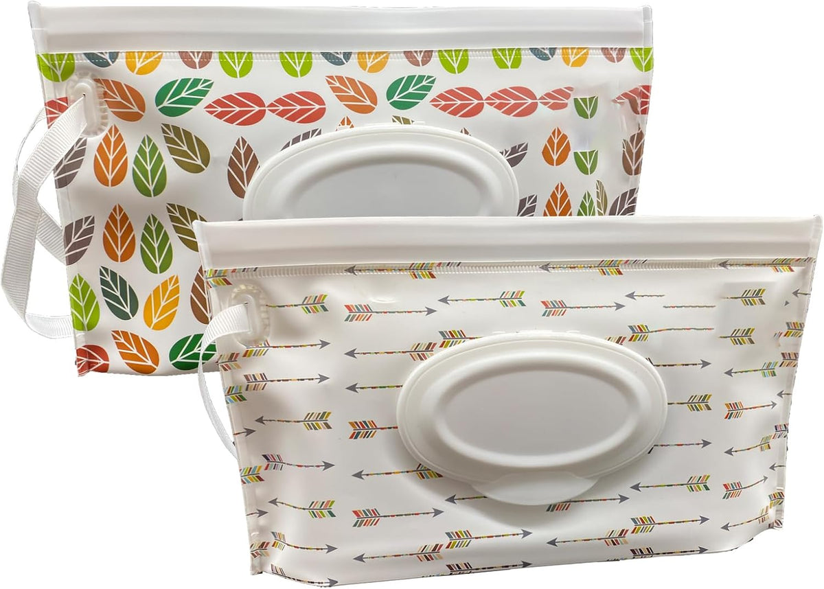 Baby Wipes Dispenser, 2 Pack Reusable Travel Wipes Case, Portable Refillable Baby Wipe Holder Wipes Container for Travel & Home Use