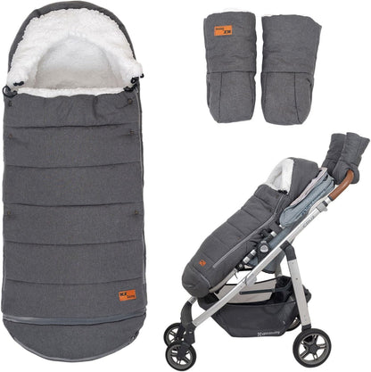 Baby Stroller Bunting Bag+Handmuff Set - Compatible with All UPPAbaby, Nuna, BOB, Jogger, Graco and Other All Strollers -Waterproof Winter Stroller Footmuff -Length Adjustable for 6 M to 5T