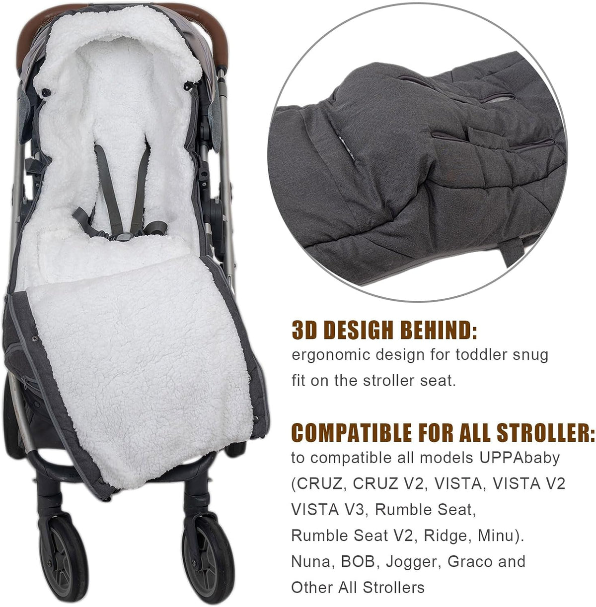 Baby Stroller Bunting Bag+Handmuff Set - Compatible with All UPPAbaby, Nuna, BOB, Jogger, Graco and Other All Strollers -Waterproof Winter Stroller Footmuff -Length Adjustable for 6 M to 5T