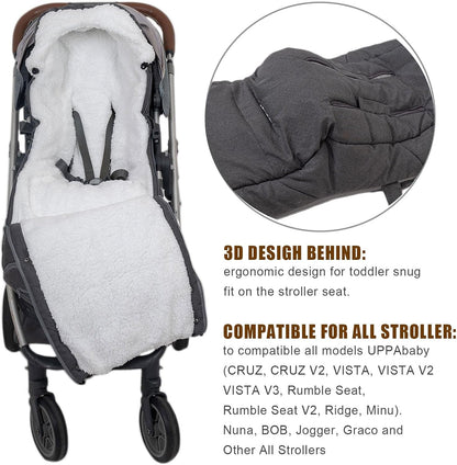 Baby Stroller Bunting Bag+Handmuff Set - Compatible with All UPPAbaby, Nuna, BOB, Jogger, Graco and Other All Strollers -Waterproof Winter Stroller Footmuff -Length Adjustable for 6 M to 5T