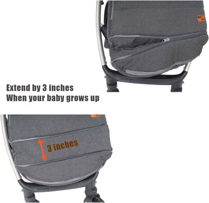 Baby Stroller Bunting Bag+Handmuff Set - Compatible with All UPPAbaby, Nuna, BOB, Jogger, Graco and Other All Strollers -Waterproof Winter Stroller Footmuff -Length Adjustable for 6 M to 5T