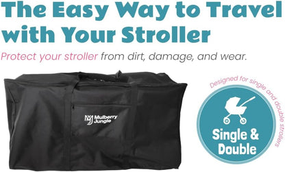 Stroller Bag – Baby Stroller Travel Bag for Single & Double Strollers - Black Stroller Storage Bag - Protects Strollers While Traveling - Complete with Stroller Hook