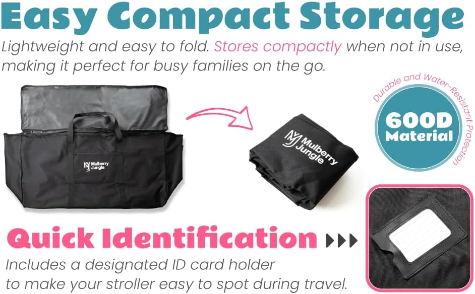 Stroller Bag – Baby Stroller Travel Bag for Single & Double Strollers - Black Stroller Storage Bag - Protects Strollers While Traveling - Complete with Stroller Hook