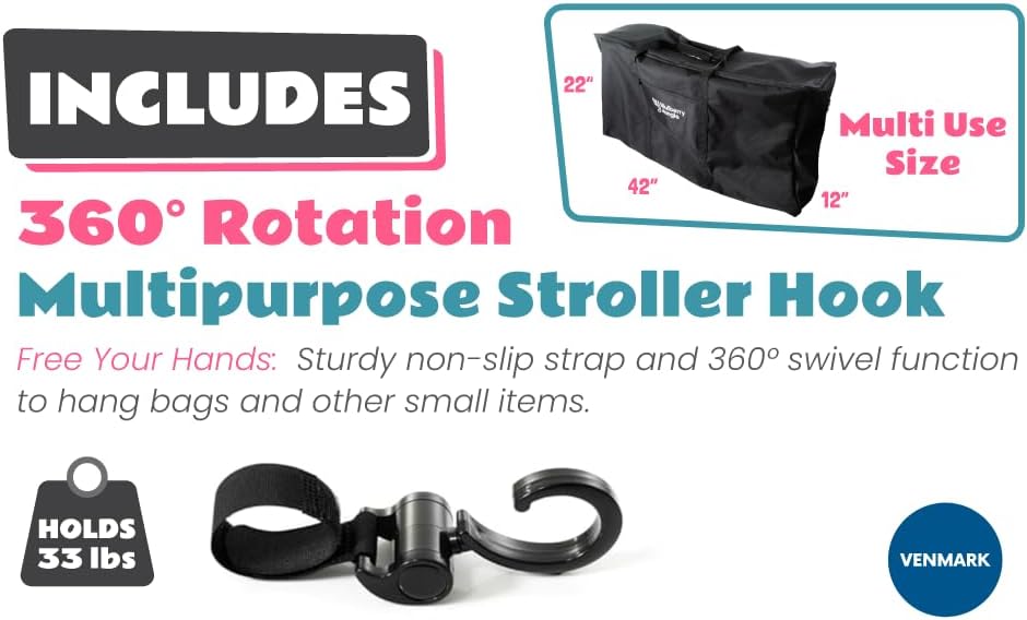 Stroller Bag – Baby Stroller Travel Bag for Single & Double Strollers - Black Stroller Storage Bag - Protects Strollers While Traveling - Complete with Stroller Hook