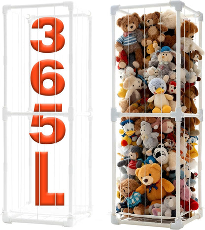 Stuffed Animal Storage Organizer, 58" Extra Large Zoo Cage for 80+ Plushies, Upgraded Quick-Lock Vertical Toy Holder for Kids Room & Playroom (White)